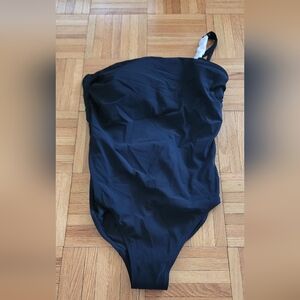 Brand New Tags Tory Burch Black One-Shoulder Clip Swimsuit
